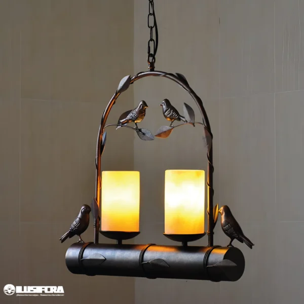 LAMPARA COLGAR CD-022 RUSTICA 4 PAJARITOS 2 CANDELABROS