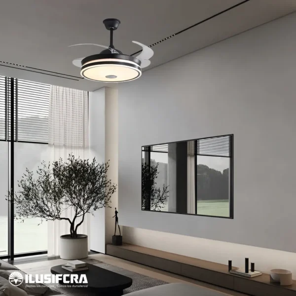 VENTILADOR DE TECHO CON LÁMPARA A88 NEGRO + PARLANTE