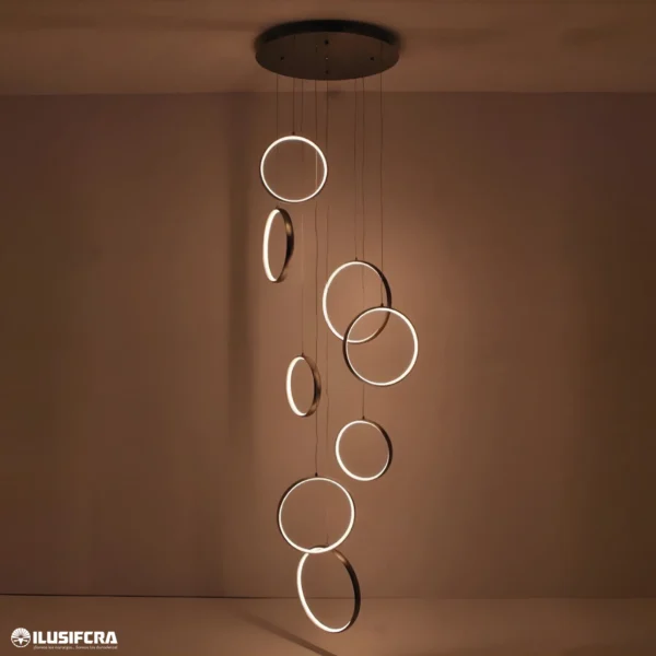 LÁMPARA DE COLGAR DOBLE ALTURA 8 AROS LED 8008-8