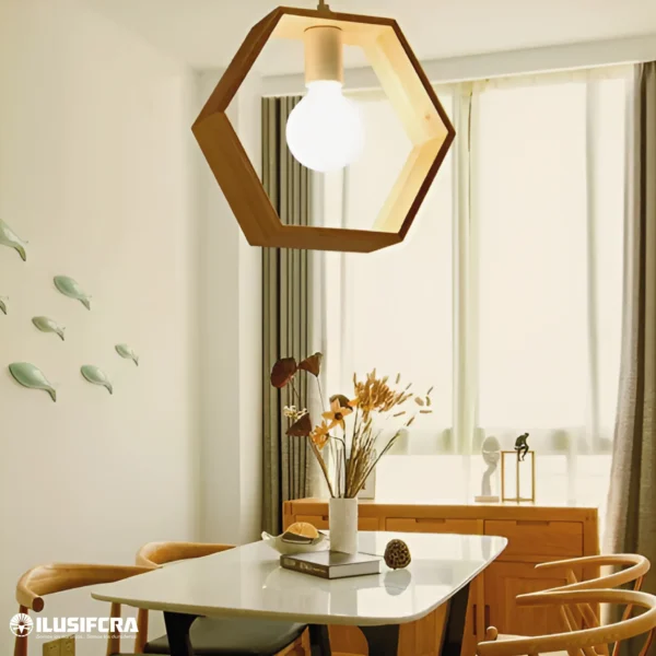 LAMPARA COLGAR ESTRELLA MADERA 0379