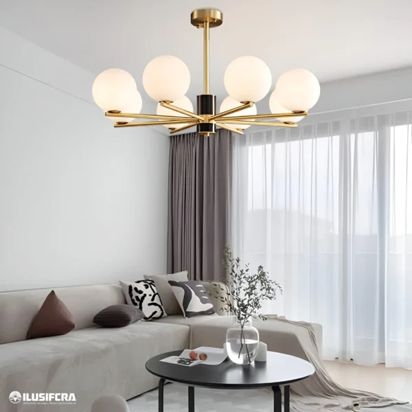 LAMPARA COLGAR 9403-6 TIPO ARAÑA 6 ESFERAS DORADA