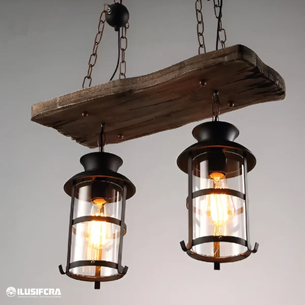 LÁMPARA DE COLGAR MT2202-2 MADERA RÚSTICA