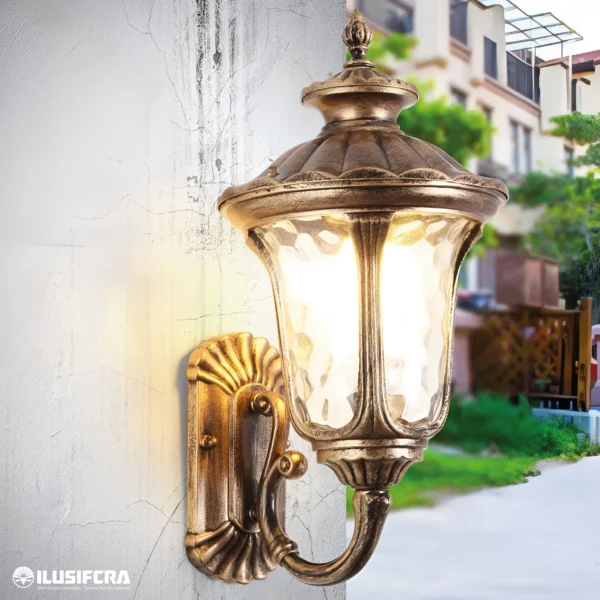 FAROL DE PARED PARA EXTERIOR DORADO 9010