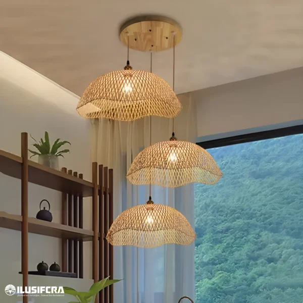 LÁMPARA DE COLGAR MIMBRE ESTILO CAMPANA 3638-3
