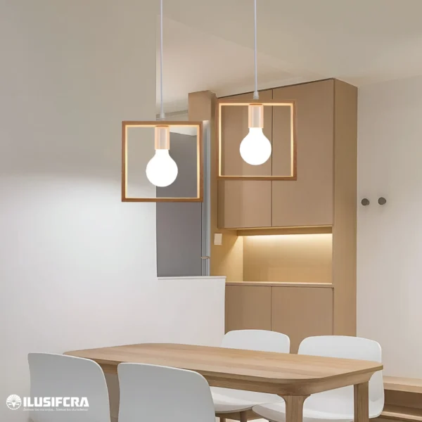 LAMPARA COLGAR CUADRADO MADERA 0381
