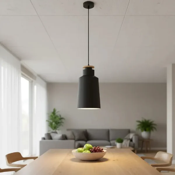 LÁMPARA COLGAR TG2044 TIPO CONO C/ DETALLE DE MADERA