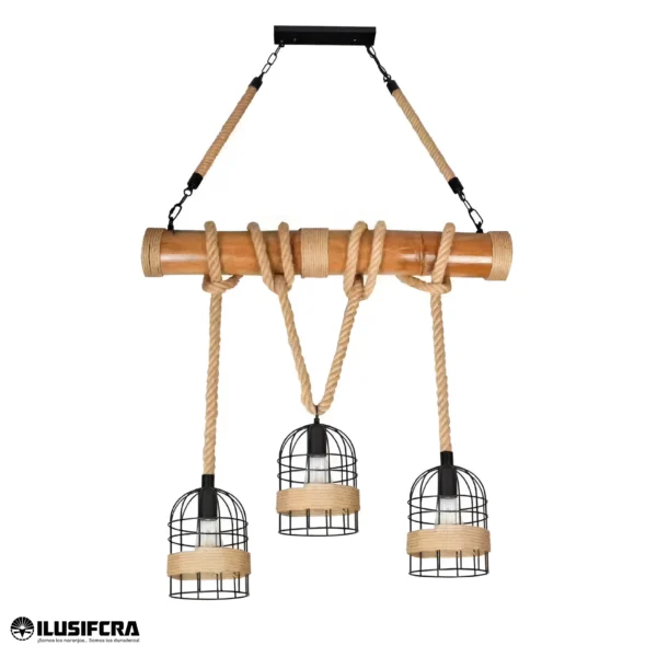 LAMPARA COLGANTE MS505-3 BAMBU JAULA