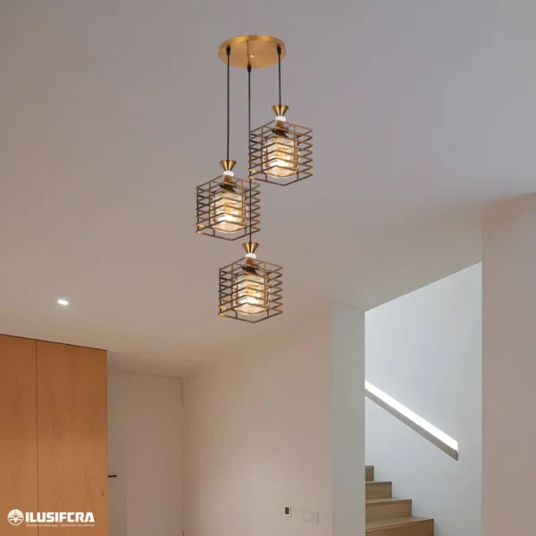 LÁMPARA DE COLGAR 3 CANASTAS RÚSTICAS XH2445-3