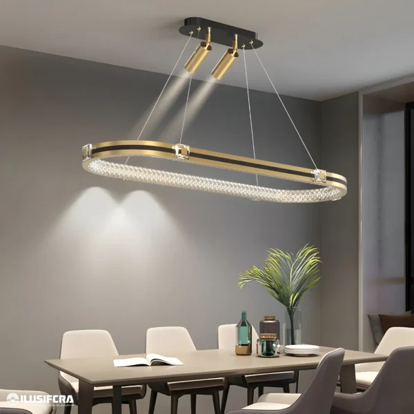 LAMPARA COLGAR A126 LED DORADO CON 2 APLIQUES