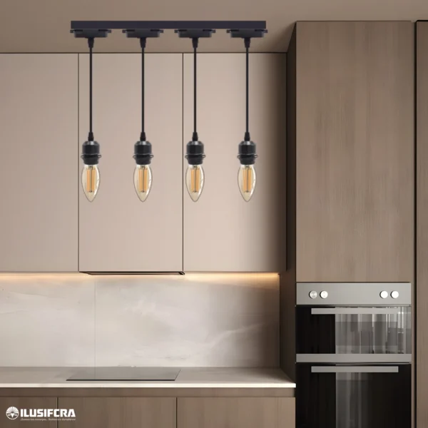 LAMPARA DE RIEL ESTILO RUSTICO NEGRO VINTAGE E27 GTCX-H08