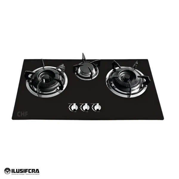COCINA DE GAS 3 QUEMADORES RECTANGULAR VITROCERAMICA CHF 0011