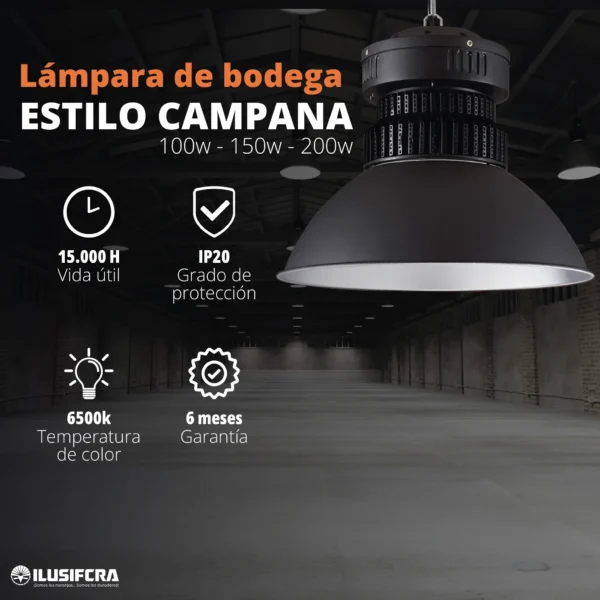 LÁMPARA LED BODEGA 100W CAMPANA ILUSIFCRA