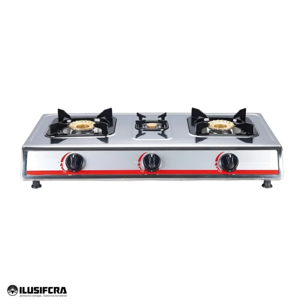 COCINA DE GAS 3 QUEMADORES ACERO INOXIDABLE CHF 004